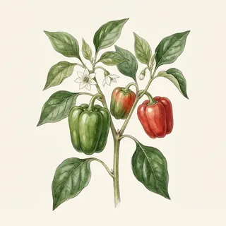Illustration botanique de Poivron